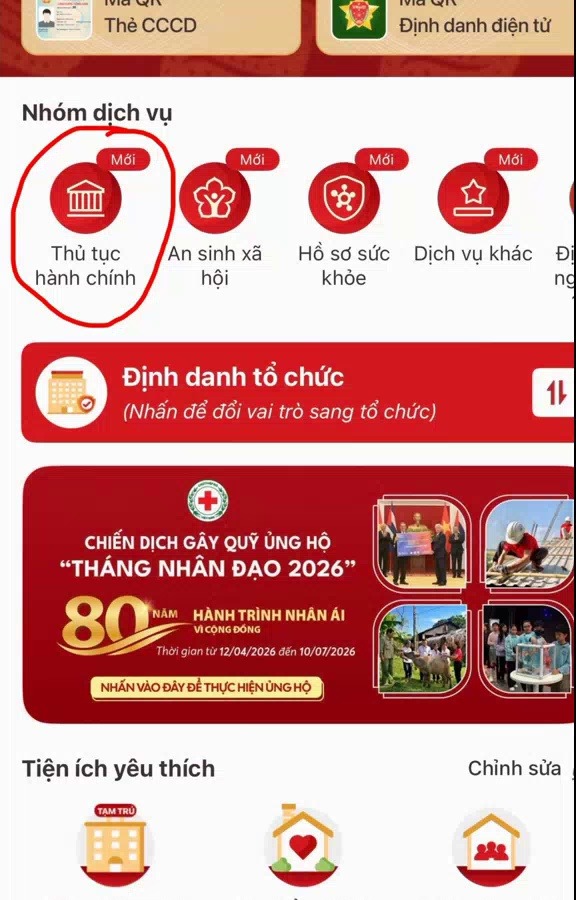 Bước 1: Vào mục “Thủ tục hành chính” - ảnh chụp từ video hướng dẫn