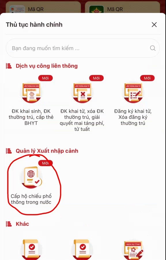 Bước 2: Chọn “Cấp hộ chiếu phổ thông trong nước” - ảnh chụp từ video hướng dẫn
